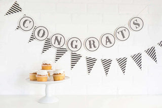 BLACK & WHITE CONGRATS BANNERLooking to celebrate a graduation, bridal shower, or a promotion at work? There is not an easy or cuter way to say congrats like our Black and White Congrats Banner!My Mind’s Eye