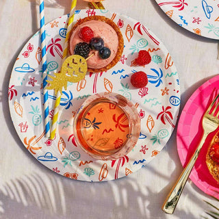 Beach Vibes Large Paper Party PlatesNo matter the weather, our Beach Vibes Large Plates will put you in a sunny state of mind. The fun print on these large round plates adds a wonderful pop of color toCoterie Party Supplies
