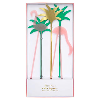 Flamingo Acrylic Cake ToppersThis beautiful cake topper will get your party flamingo-ing in no time! Enjoy a tropical paradise with two cheerful flamingos and three tranquil palm trees, all crafMeri Meri