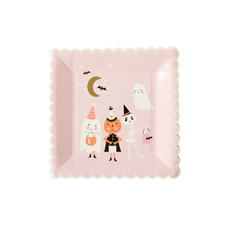 Ghoul Gang Scene Paper PlateMidnight feasts with the ghouls will be a spooktacular time with these whimsical Halloween party plates. These scalloped edged paper plates feature friendly fiends tMy Mind’s Eye