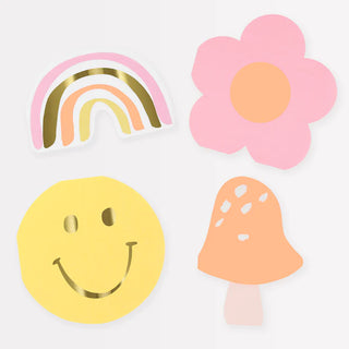 Happy Face Icons Diecut NapkinsPut an even bigger smile on the birthday boy or girl's face with these napkins cleverly crafted in happy icon shapes. The smiley faces, flowers, rainbows and mushrooMeri Meri