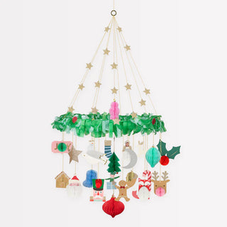Honeycomb ChandelierOur paper chandelier makes a statement party centerpiece. It features classic Christmas icons, with exciting embellishments including festooning, honeycomb for a 3D Meri Meri