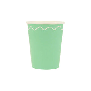 A mint green Mixed Wavy Line Cup by Meri Meri, with a white rim, perfect for your party table.