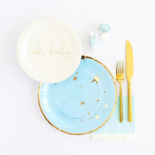 Baby Blue Star PlatesSprinkle some stardust on your table with these blue 7" plates at your baby shower! These paper plates are accented with a timeless gold foil star pattern, making thMy Mind’s Eye