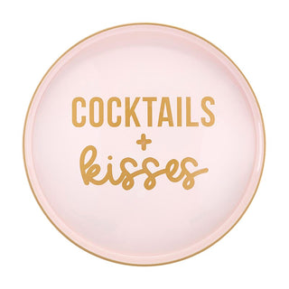 A themed pink Cocktails + Kisses Bar Tray with the words "cocktails and kisses" on it by Creative Brands.