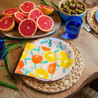 Citrus Choice Fruit Recyclable Paper PlatesWhen life gives you lemons, fill your store with them! In a pretty blush pink color, these disposable plates have all the style of fine china without the risk of chiTalking Tables