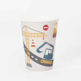 Construction Site CupsFor all fans of excavators, cranes, backhoes and mixer trucks!  8 cardboard cups, filled with construction machinery, perfect for a construction site birthday decoraMy Little Day
