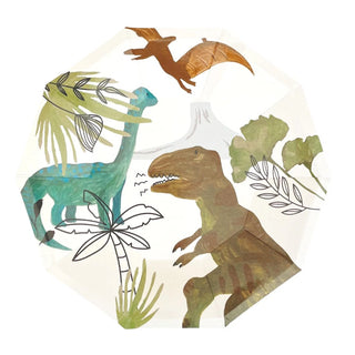 Dinosaur Small PlatesFeaturing pastel colors, these cool dinosaur plates will make your guests roar! 
Package contains 8 sturdy paper plates. 
Each plate measures approximately 7 inches.Pooka Party