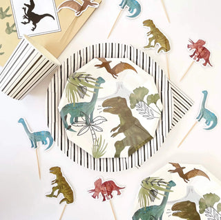 Dinosaur Small PlatesFeaturing pastel colors, these cool dinosaur plates will make your guests roar! 
Package contains 8 sturdy paper plates. 
Each plate measures approximately 7 inches.Pooka Party