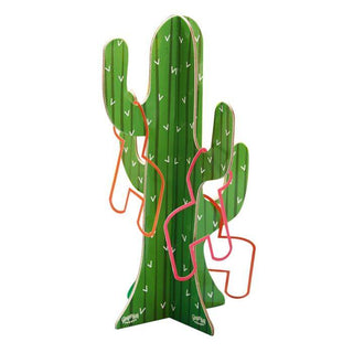 A Ginger Ray Hoopla Cactus Party Game-shaped coat rack with multiple arms and hooks in green color, featuring small multicolored hooks on its edges.