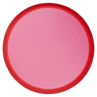 A Kailo Chic pink and red color block dinner plate, perfect for a party.