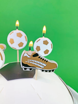 Party Champions Soccer Birthday CandlesThese shaped candles are perfect for a kids soccer birthday party or for post match celebration in the locker room! Use as cake decorations on a large birthday cake Talking Tables