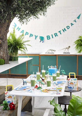 Party Dinosaur Happy Birthday GarlandSet the scene with this eye-catching Happy Birthday garland! Party like you’re going extinct. 
Garland is 2.5m (11.5ft) in length, and perfect for a roarsome party.Talking Tables