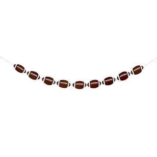 A festive garland featuring american footballs strung together, symbolizing sports-themed party decorations, perhaps for a gathering celebrating the football season or a specific game event could be the Slant Football Party in a Box - Tailgate.
