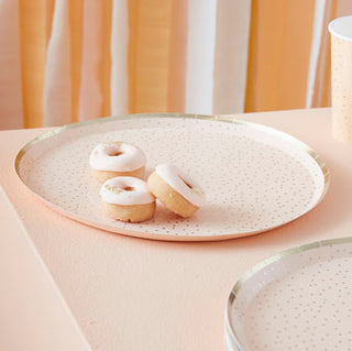 Peach & Gold Party PlatesThese Peach Paper Party Plates are fab for any occasion, the gold dotted design will add a subtle shimmer to your celebtations.Easily upgrade your party food with thGinger Ray