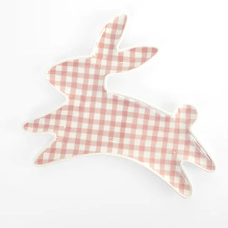 Pink and white gingham Meri Meri porcelain bunny plate perfect for Easter table decorations.