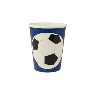 A sustainable Meri Meri FSC paper soccer cup featuring a soccer ball, perfect for birthday parties.