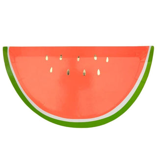 WATERMELON SHAPE PLATESThis brightly colored watermelon plate, with brilliant gold detail, looks good enough to eat! Perfect to add a sweet summery touch to a party anytime of the year.

AMeri Meri