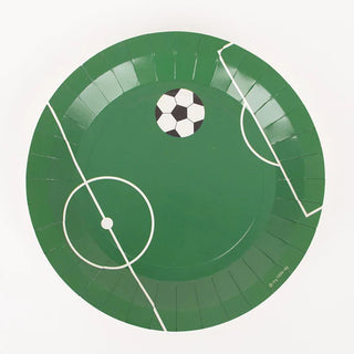 A green Soccer Plate with a soccer ball design by My Little Day.