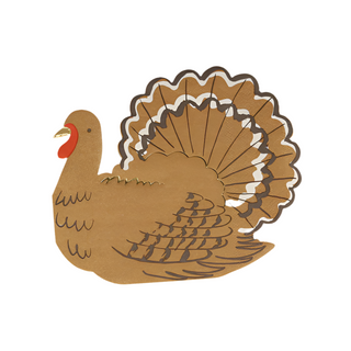 The Turkey Napkins by Meri Meri feature an illustration of a turkey with a red wattle and a fan-shaped tail, making them perfect for your Thanksgiving table setting.