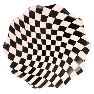 Halloween Checker Dinner PlatesCheck out these groovy Halloween plates! The combination of orange, white and pink, with a swirling checkered pattern, gives a fabulous 60s psychedelic vibe. They'reMeri Meri