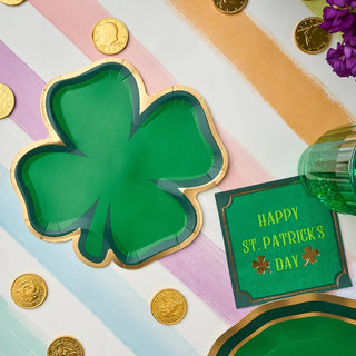 Celebrate St. Patrick's Day with elegant party supplies, including Die-Cut Shenanigans Plates by Sophistiplate. Perfect for a holiday event!