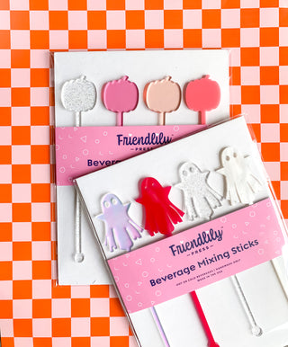 Spooky Ghost Mixing SticksThis Halloween season, add a haunting touch to your drinks with these Spooky Ghost Mixing Sticks! This pack of four fearsome ghouls will bring a bewitching atmospherFriendlily Press