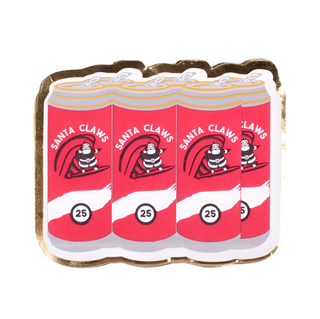 Four red cans labeled "Santa Claws Napkin" from 8 Oak Lane, featuring a Santa figure, perfect for bringing the Christmas spirit to your gatherings.