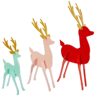 Acrylic DeerCollect all 3 colorways of these bright &amp; colorful acrylic Christmas Deer! Set includes 3 deer in large, medium, and small sizes with gold glitter acrylic antlerCR Gibson