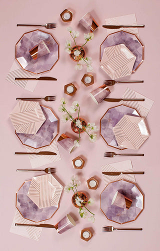 Amethyst - Pale Pink Striped Lunch Paper NapkinsElegant pale pink lunch napkins inset with elegant gold stripes add a dash of style to your tabletop and buffet station.

Colors: pale pink, rose gold foil
Material:Harlow & Grey