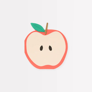A Meri Meri sticker shaped like an apple on a white background. Perfect for party supplies or a party table.