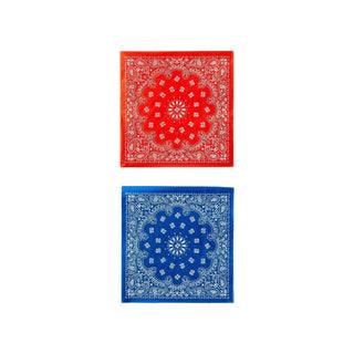 Two Red and Blue Bandana Cocktail Napkin Sets with a western flair on a white background by My Mind's Eye.