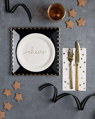 BLACK SCALLOPED 9" PAPER PLATESThese beautiful black paper plates make elegant party styling and easy clean up. From chic girls' night parties or graduation gatherings, to spooky Halloween feasts,My Mind’s Eye