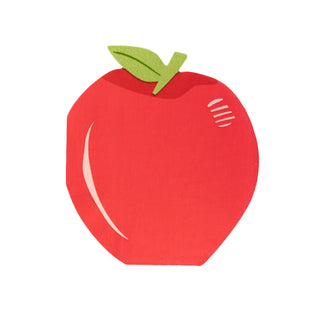A simple illustration of a bright red apple with a green leaf on a black background, perfect for back-to-school themes or to adorn My Mind’s Eye Apple Shaped Napkin.
