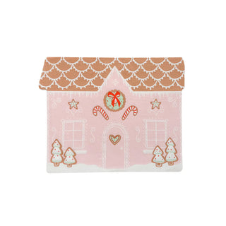 The Baking Spirits Bright Pink Gingerbread House Large Napkins by Daydream Society feature a delightful pink gingerbread house illustration, adorned with candy cane decorations, gingerbread trees, and stars that evoke the festive spirit. Ideal for cookie decorating parties, these napkins perfectly capture the joy of Baking Spirits Bright.