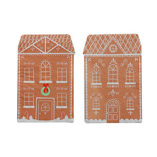 The Baking Spirits Bright Tall Gingerbread House Guest Napkins by Daydream Society spread holiday cheer with their intricate white icing details, including one napkin that features a wreath adorned with candy canes, making them a delightful addition to any festive feast.