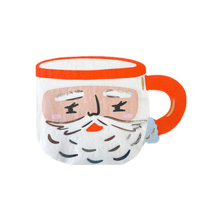 Introducing the "Baking Spirits Bright Santa Mug Large Napkins" by Daydream Society, featuring a delightful design of a Santa Claus-themed mug. This festive item sports a red handle and showcases Santa’s face with his iconic white beard and rosy cheeks, making it an ideal choice to bring holiday cheer to your morning cocoa.