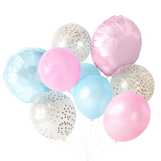 Balloon Bouquet - Cotton CandyPink and blue balloons in different finishes - perfect for an upscale gender reveal party.This bouquet of high quality helium balloons includes all balloons shown inPaperboy