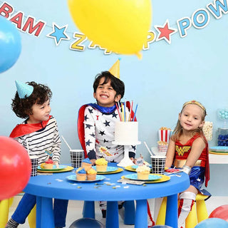 BamHelp your party spring into action with this Bam Zaaap Pow banner. Perfect to help your superheros figure out where the secret hideout is located.

Paper banner
7 feCoterie Party Supplies