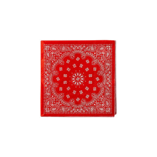 Add a touch of western flair to your cocktail party with this My Mind's Eye Red and Blue Bandana Cocktail Napkin Set on a white background.