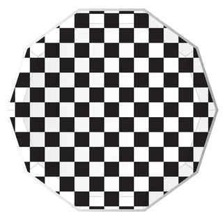 Image of an octagon-shaped object with a black and white checkerboard pattern, reminiscent of Black and White Signature Checker Dinner Plates by Bonjour Fête.