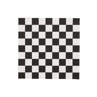 A Black and White Signature Checker Large Napkins with alternating squares, perfect for Halloween party napkins made from eco-conscious materials by Bonjour Fête.