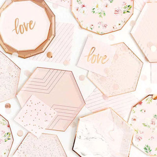 Blush Floral Paper Plates - LargeThese floral paper plates feature a romantic watercolor pattern on a soft blush background, trimmed in rose gold foil.

Dinner plate size (11 inches / 28cm)
Each pacPaperboy