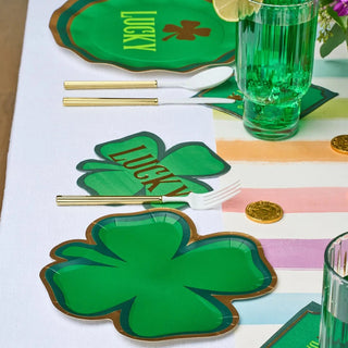 St Patrick's Day table setting with Sophistiplate's elegant Die-Cut Shenanigans Plates.