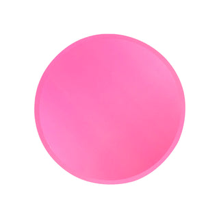 A vibrant pink Loop by Frankie party plate, possibly a flat object or a graphical element, isolated on a white background with a slight shadow, hinting at minimalistic design or simplicity.