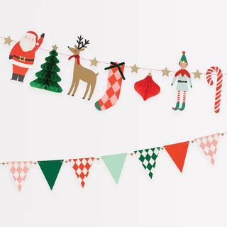A festive Christmas Characters Garland with santa, reindeer, and candy canes by Meri Meri.
