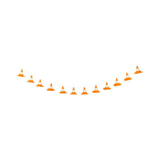 String of triangular orange and white pennant flags hanging on a thin rope against a plain background, perfect for adding a touch of charm to any construction-themed event. This festive **My Mind’s Eye Construction Cone Banner** is ideal for celebrations that need a unique and distinctive vibe.