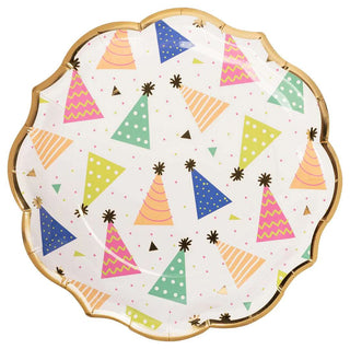 BIRTHDAY CANDLES DINNER PLATEThese ruffled edge plates set the tone for a great birthday party by featuring colorful birthday hats! Add a a touch of elegance to your spring gatherings! Impress ySophistiplate