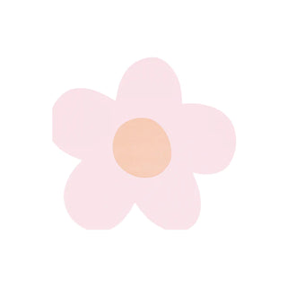 A minimalist illustration of a pink daisy with five rounded petals and a beige center, set against an off-white background, evoking a soft and simplistic aesthetic in a pastel color theme, like the Meri Meri Daisy Shaped Napkins.