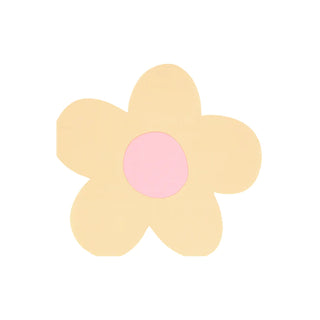 A simplistic illustration of a six-petaled daisy with a pastel pink circle at the center, set against a plain, off-white background, evoking a minimalist and modern design aesthetic on Meri Meri Daisy Shaped Napkins.